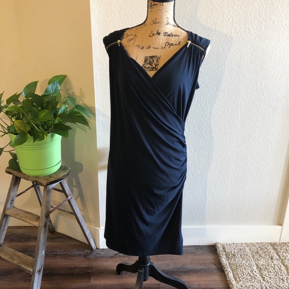 Michael Kors Size Large Navy Dress Gold Accents